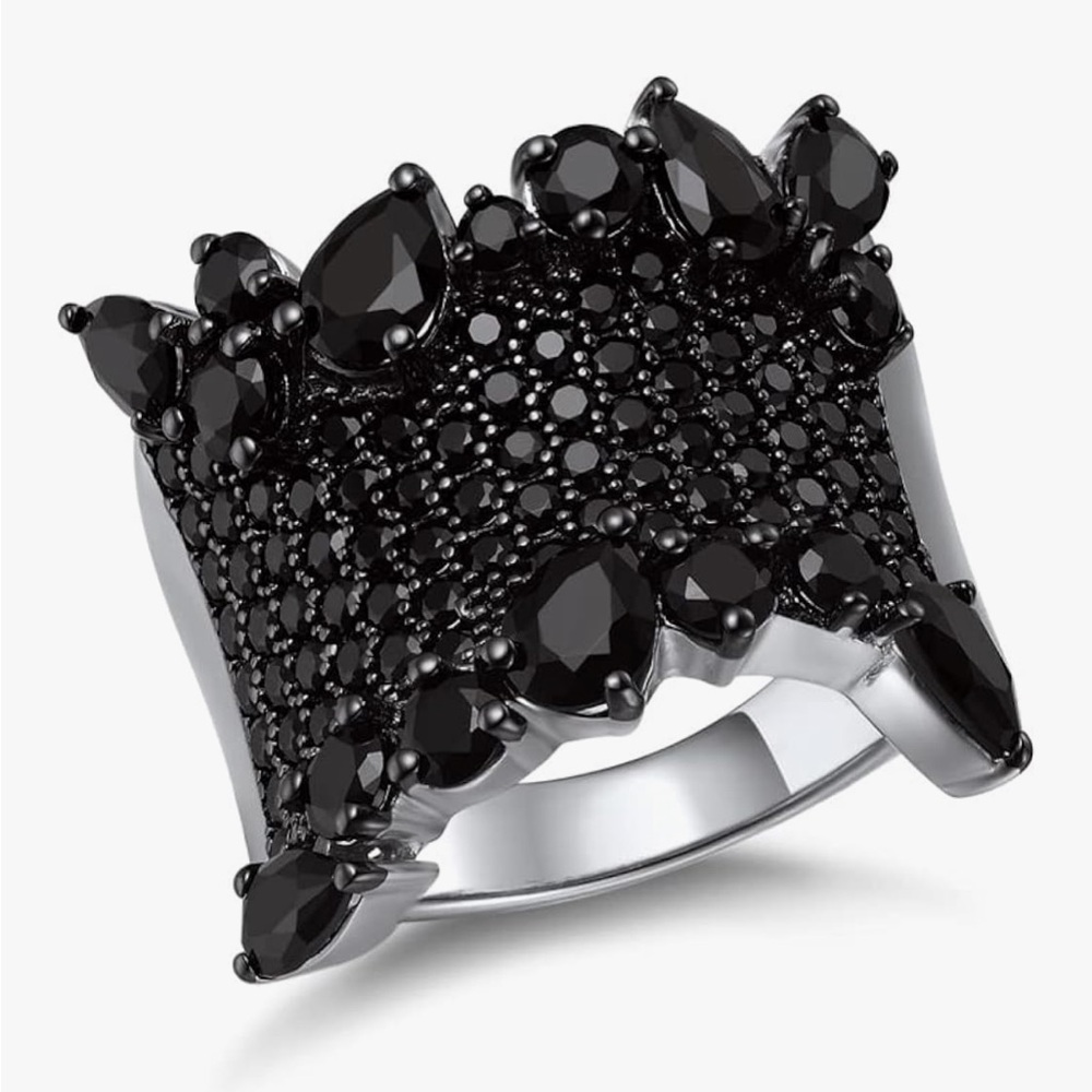 Genuine Black Spinel Gemstones Solid 925 Sterling Silver Statement Ring